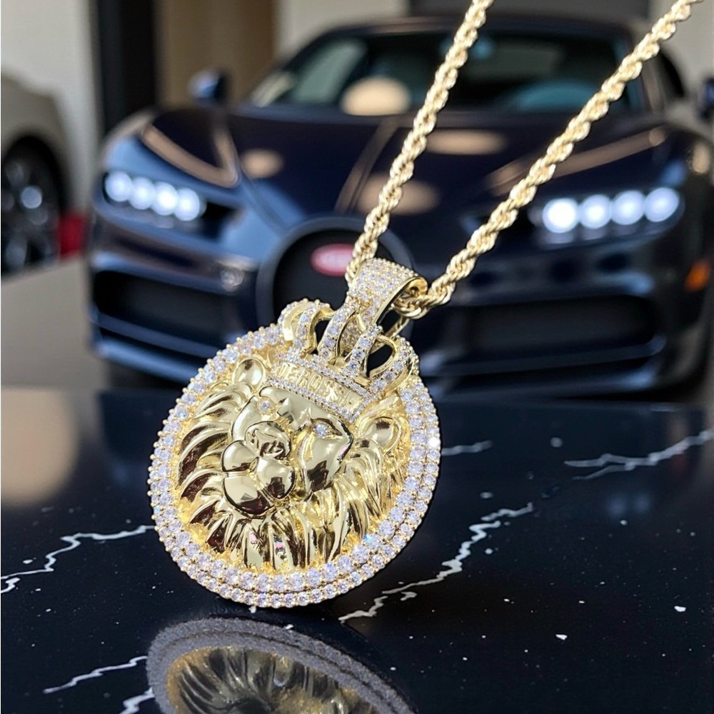 DE ROSSI LION KING LAB DIAMONDS 18K GOLD NEW CHAIN NECKLACE MADE IN ITALY!!